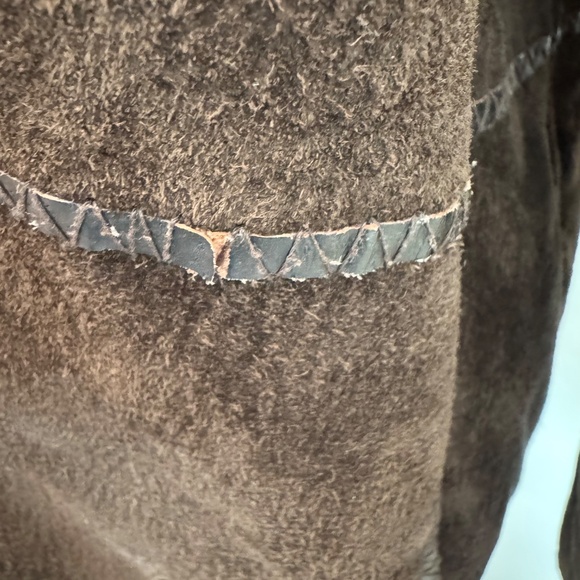Marvin Richards Faux Suede Chocolate Brown Coat Size M Faux Fur Trim & Lining M - Picture 10 of 16